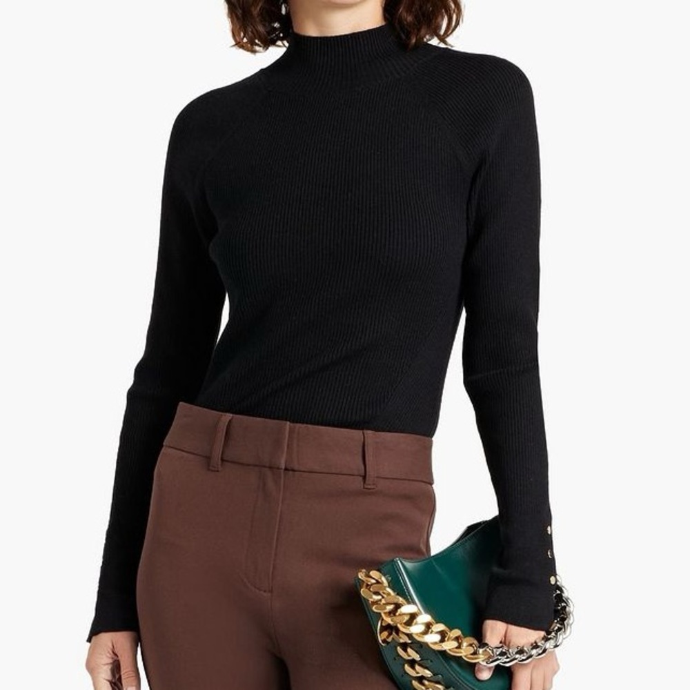 Derek Lam 10 Crosby | As Is Button-Embellished Ribbed-Knit Turtleneck Sw…